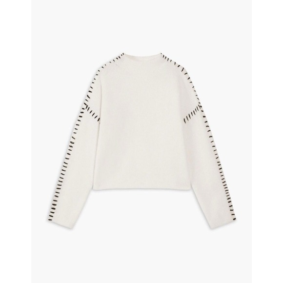 Commense Sweaters - NWT Shift The Focus Oversized Mock Neck Sweater Cropped White Black Stitching S